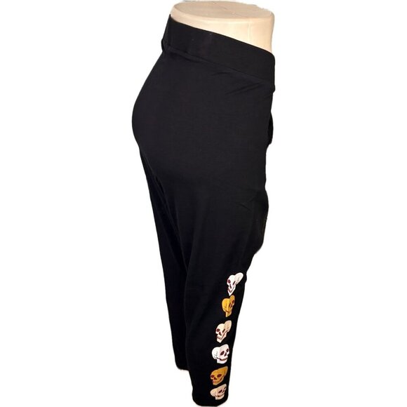 Torrid +5 Black Stretch Waist Skull Graphic Down Sides Cotton Premium Leggings - Picture 3 of 6
